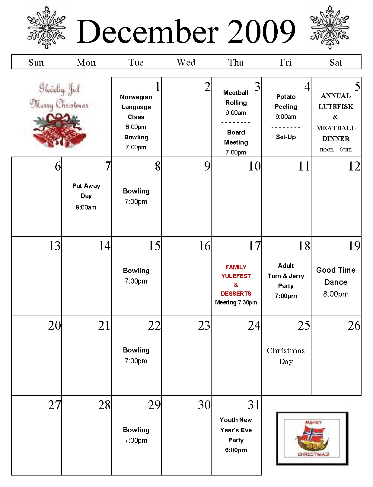Bothell Sons Of Norway Calendar